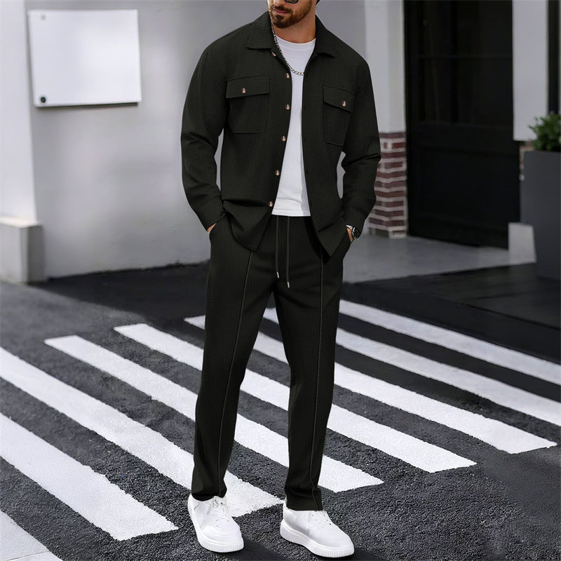🔥Hot selling Men's Waffle Button-Down Jacket & Pants Set
