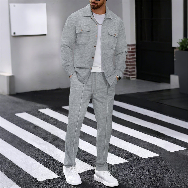 🔥Hot selling Men's Waffle Button-Down Jacket & Pants Set