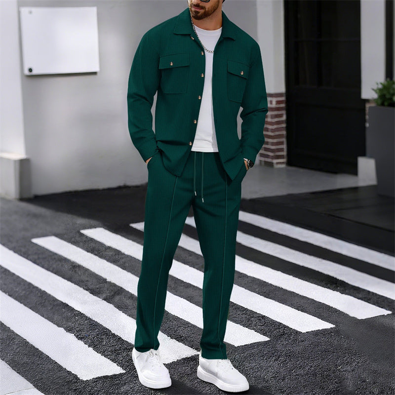 🔥Hot selling Men's Waffle Button-Down Jacket & Pants Set