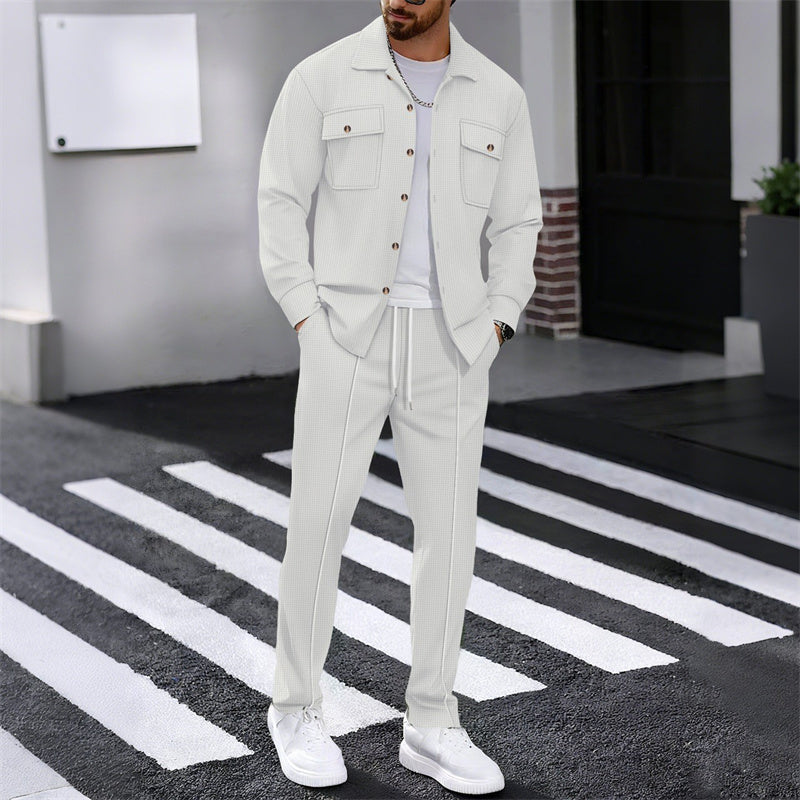 🔥Hot selling Men's Waffle Button-Down Jacket & Pants Set