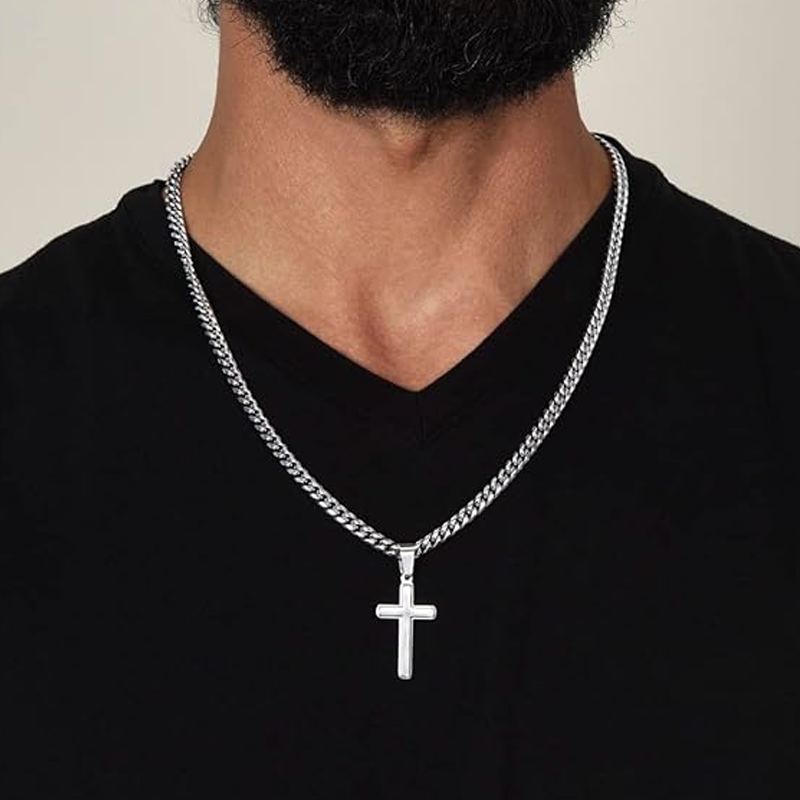 ⛓️✝️ Men's Cross Pendant Necklace – Stainless Steel, Built to Last