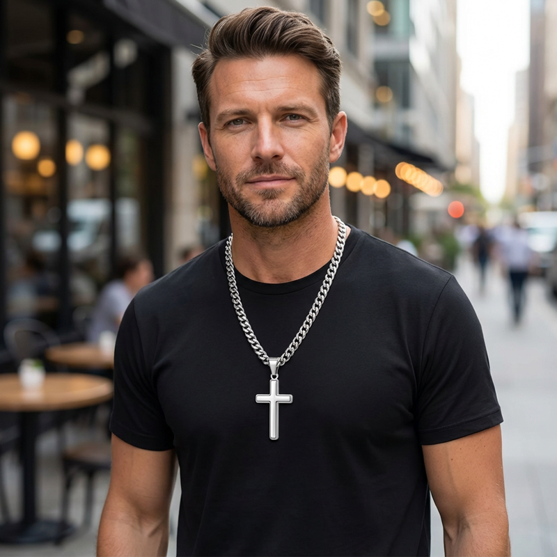 ⛓️✝️ Men's Cross Pendant Necklace – Stainless Steel, Built to Last