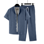 👕 50% OFF NOW! 👖 Men's Lightweight Casual Outfit – 2-Piece Set, Modern Band Collar & Drawstring Waist – Breathable Polyester ✨