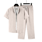 👕 50% OFF NOW! 👖 Men's Lightweight Casual Outfit – 2-Piece Set, Modern Band Collar & Drawstring Waist – Breathable Polyester ✨
