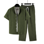 👕 50% OFF NOW! 👖 Men's Lightweight Casual Outfit – 2-Piece Set, Modern Band Collar & Drawstring Waist – Breathable Polyester ✨