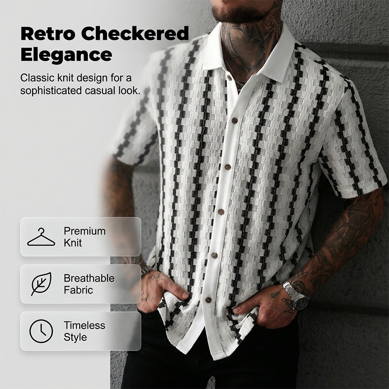 🎉New Season Drop!✨ Men's Short Sleeve Retro Geometric Knit Shirt