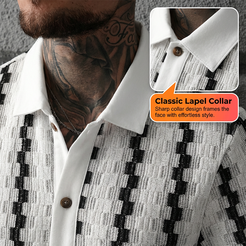 🎉New Season Drop!✨ Men's Short Sleeve Retro Geometric Knit Shirt
