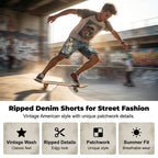 Men's Ripped Denim Shorts with Patchwork