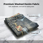 Men's Ripped Denim Shorts with Patchwork
