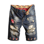 Men's Ripped Denim Shorts with Patchwork