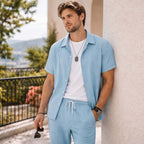🌴 Men's Casual Short Sleeve Shirt & Pants Set – Coordinated Style 🍹