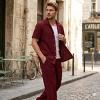🌴 Men's Casual Short Sleeve Shirt & Pants Set – Coordinated Style 🍹
