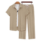 🌴 Men's Casual Short Sleeve Shirt & Pants Set – Coordinated Style 🍹