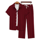 🌴 Men's Casual Short Sleeve Shirt & Pants Set – Coordinated Style 🍹