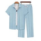 🌴 Men's Casual Short Sleeve Shirt & Pants Set – Coordinated Style 🍹
