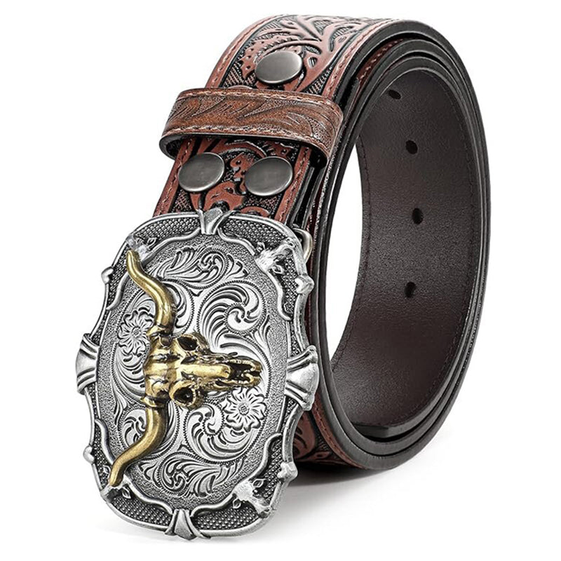 🐮Men's Retro Bull Head Embossed Leather Belt