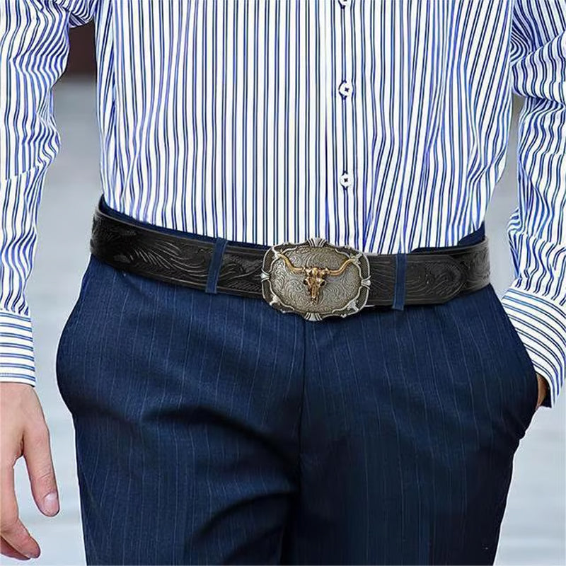 🐮Men's Retro Bull Head Embossed Leather Belt
