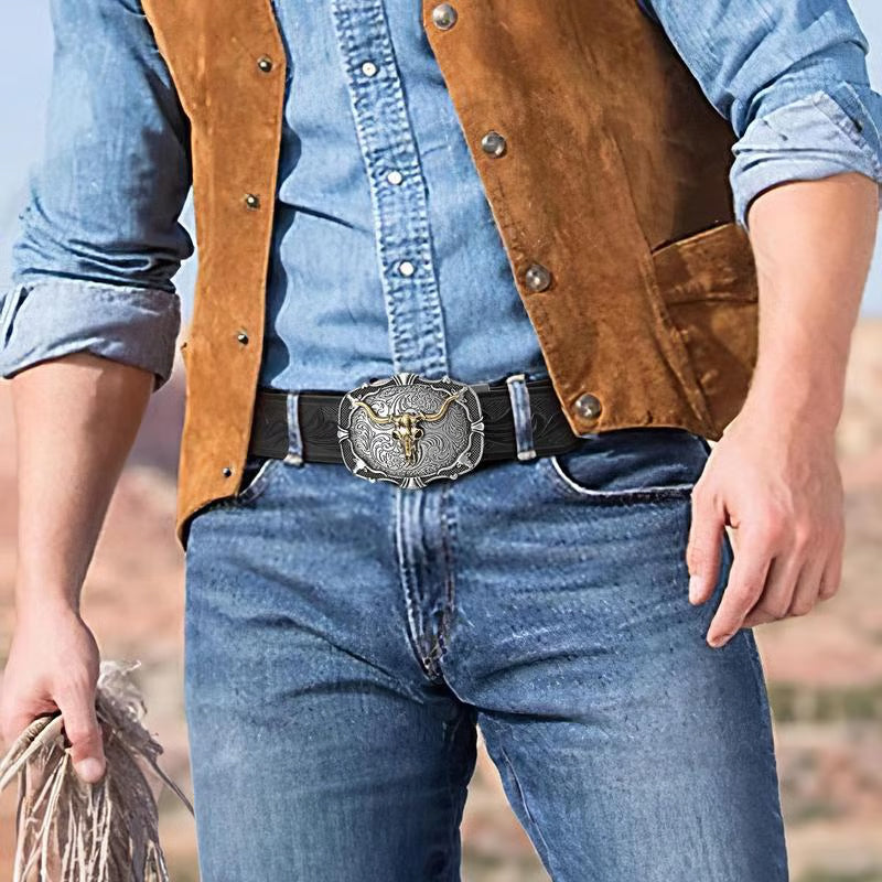 🐮Men's Retro Bull Head Embossed Leather Belt