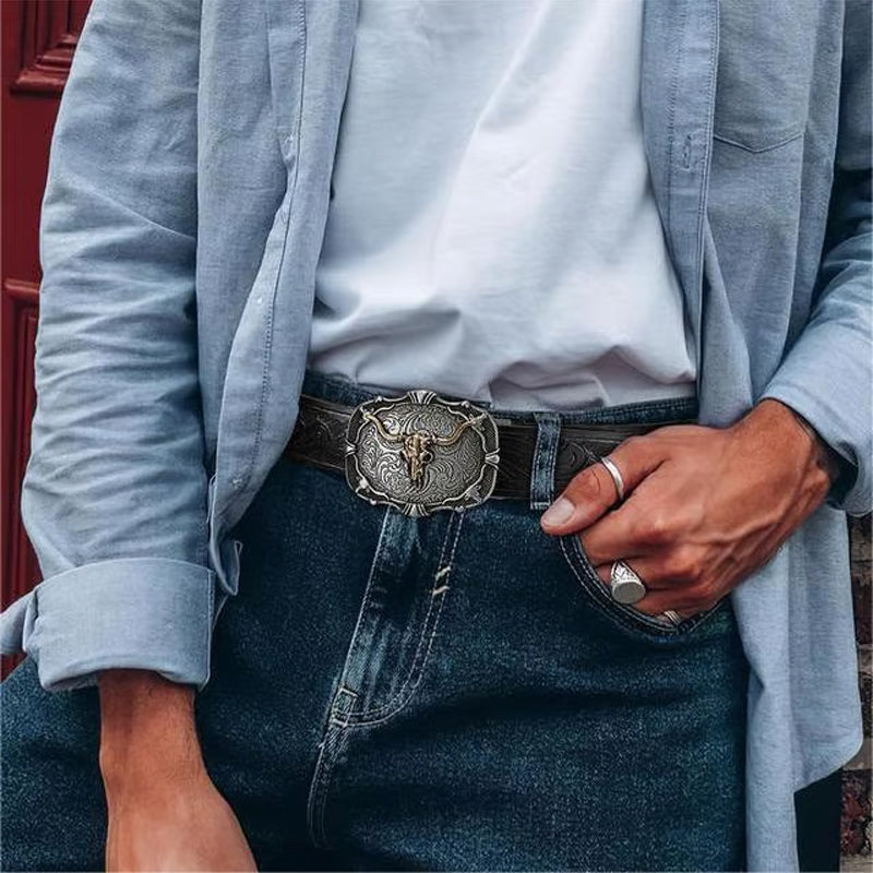 🐮Men's Retro Bull Head Embossed Leather Belt