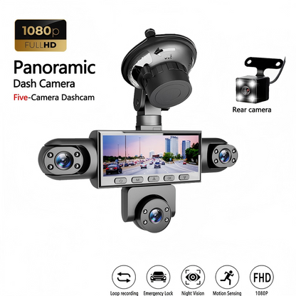🥳2026 HOT SALE🥳💞50K+ SOLD!🚗📹 50% OFF! 5‑Lens Panoramic Dash Cam – Front, sides, rear & interior – zero blind spots. 1080P night vision & motion detection – protect your car from every angle! 🛡️✨