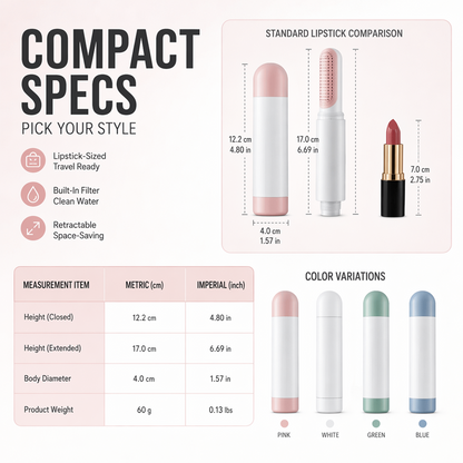 Portable Travel Shower Head with Filter Telescopic Lipstick Design