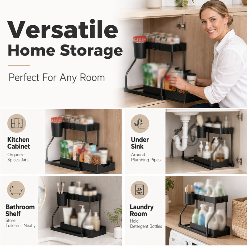 🔥2026 hot sale🔥.2-Tier Pull-Out Under Sink Organizer.The kitchen, bathroom, and bedroom—these storage solutions help keep your home clean and tidy.