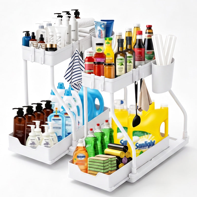 🔥2026 hot sale🔥.2-Tier Pull-Out Under Sink Organizer.The kitchen, bathroom, and bedroom—these storage solutions help keep your home clean and tidy.