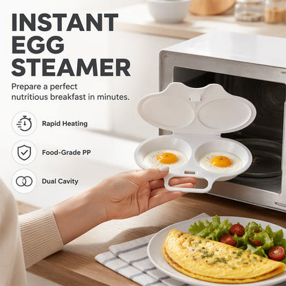 🥚Dual-Cavity Microwave Egg Poacher with Lid | Splash-Proof, Oil-Free 2-Minute Breakfast