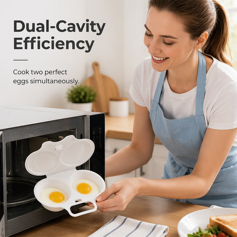🥚Dual-Cavity Microwave Egg Poacher with Lid | Splash-Proof, Oil-Free 2-Minute Breakfast
