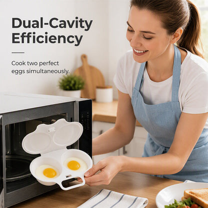 🥚Dual-Cavity Microwave Egg Poacher with Lid | Splash-Proof, Oil-Free 2-Minute Breakfast