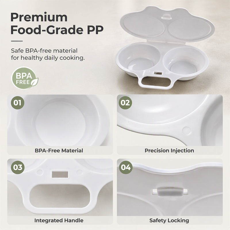 🥚Dual-Cavity Microwave Egg Poacher with Lid | Splash-Proof, Oil-Free 2-Minute Breakfast