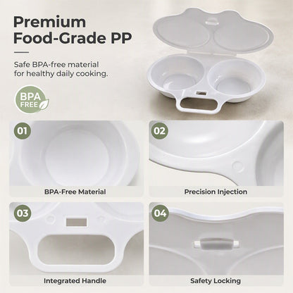 🥚Dual-Cavity Microwave Egg Poacher with Lid | Splash-Proof, Oil-Free 2-Minute Breakfast
