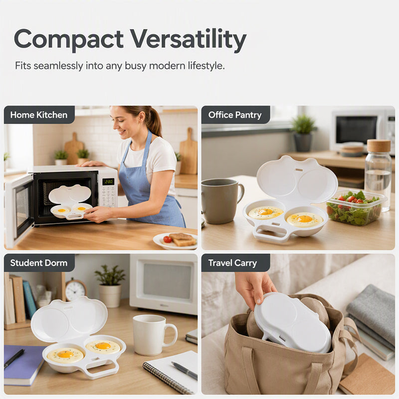 🥚Dual-Cavity Microwave Egg Poacher with Lid | Splash-Proof, Oil-Free 2-Minute Breakfast