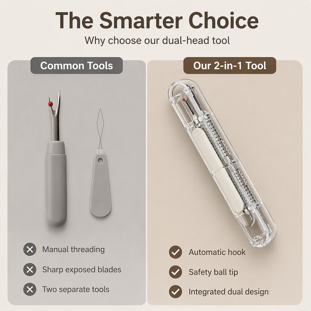 Multi-Functional Sewing Tool with Threader and Stitch Ripper