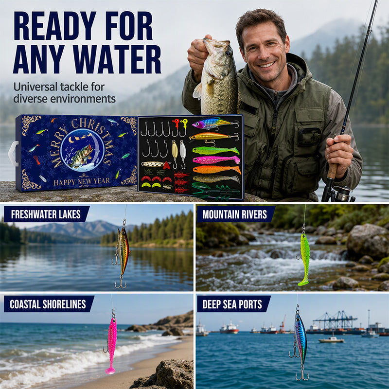 Christmas Fishing Lure Advent Calendar Blind Box Set with Minnow Popper Spoons