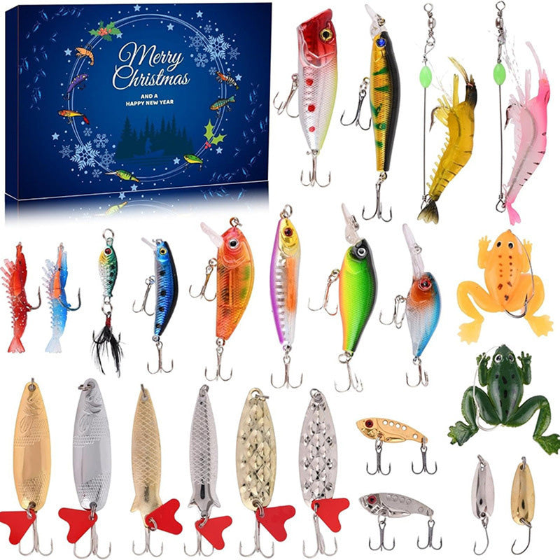 Christmas Fishing Lure Advent Calendar Blind Box Set with Minnow Popper Spoons