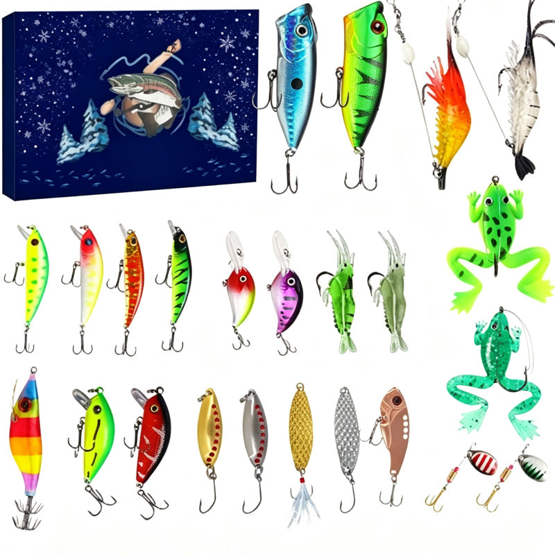 Christmas Fishing Lure Advent Calendar Blind Box Set with Minnow Popper Spoons