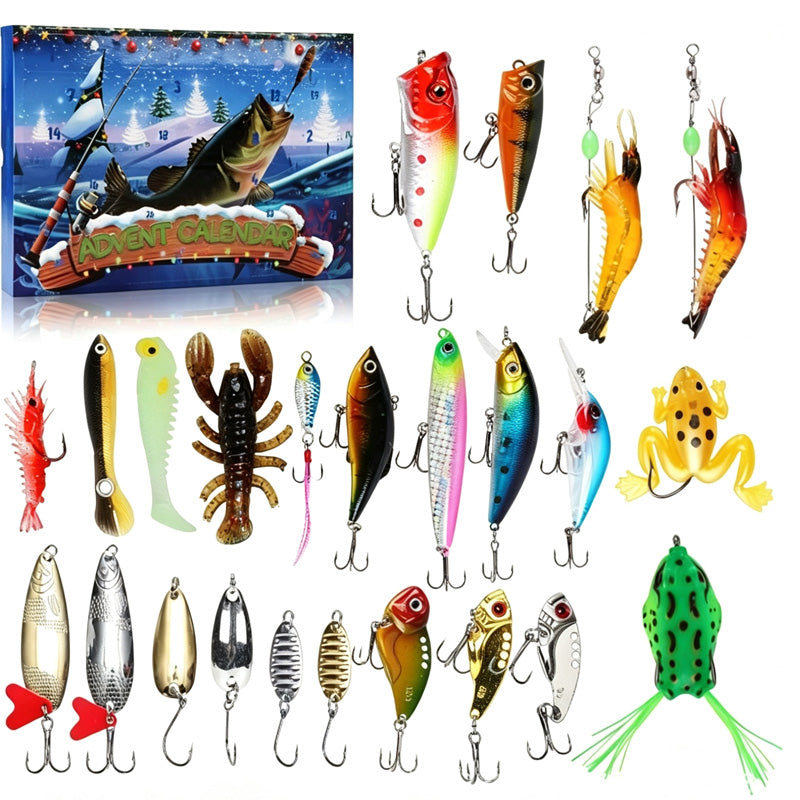 Christmas Fishing Lure Advent Calendar Blind Box Set with Minnow Popper Spoons