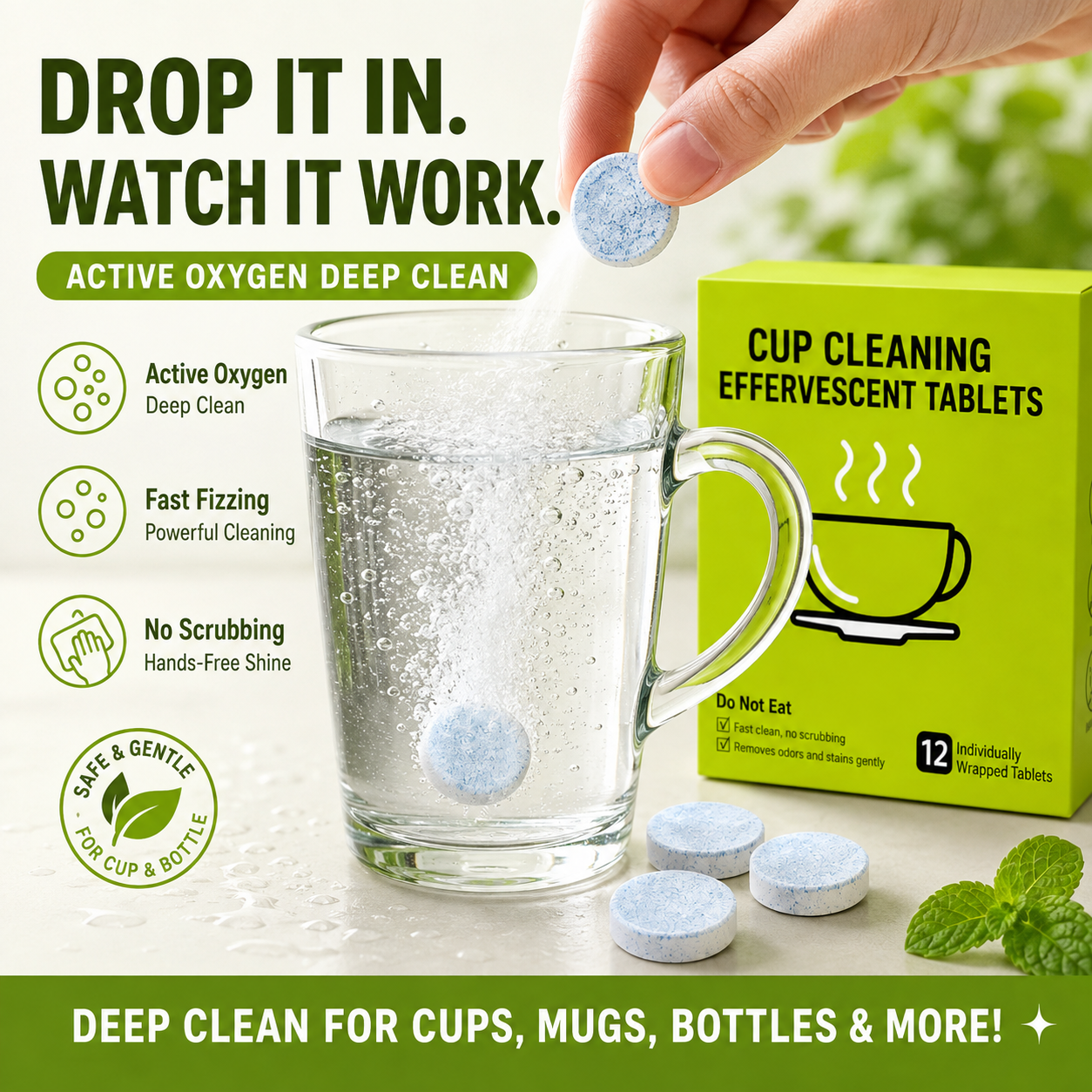 📢📢50% OFF !! ⏰12-Pack Active Oxygen Cup Cleaning Effervescent Tablets