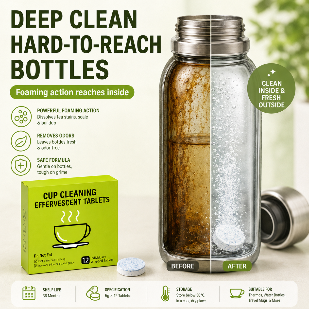 📢📢50% OFF !! ⏰12-Pack Active Oxygen Cup Cleaning Effervescent Tablets