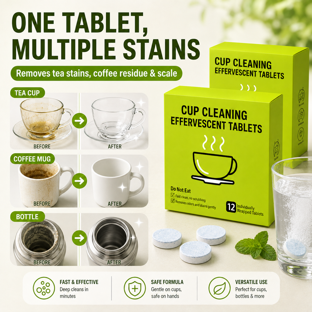 📢📢50% OFF !! ⏰12-Pack Active Oxygen Cup Cleaning Effervescent Tablets