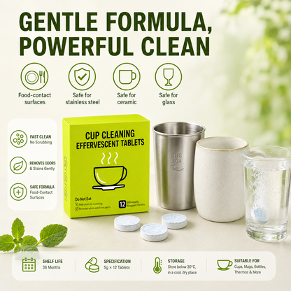📢📢50% OFF !! ⏰12-Pack Active Oxygen Cup Cleaning Effervescent Tablets