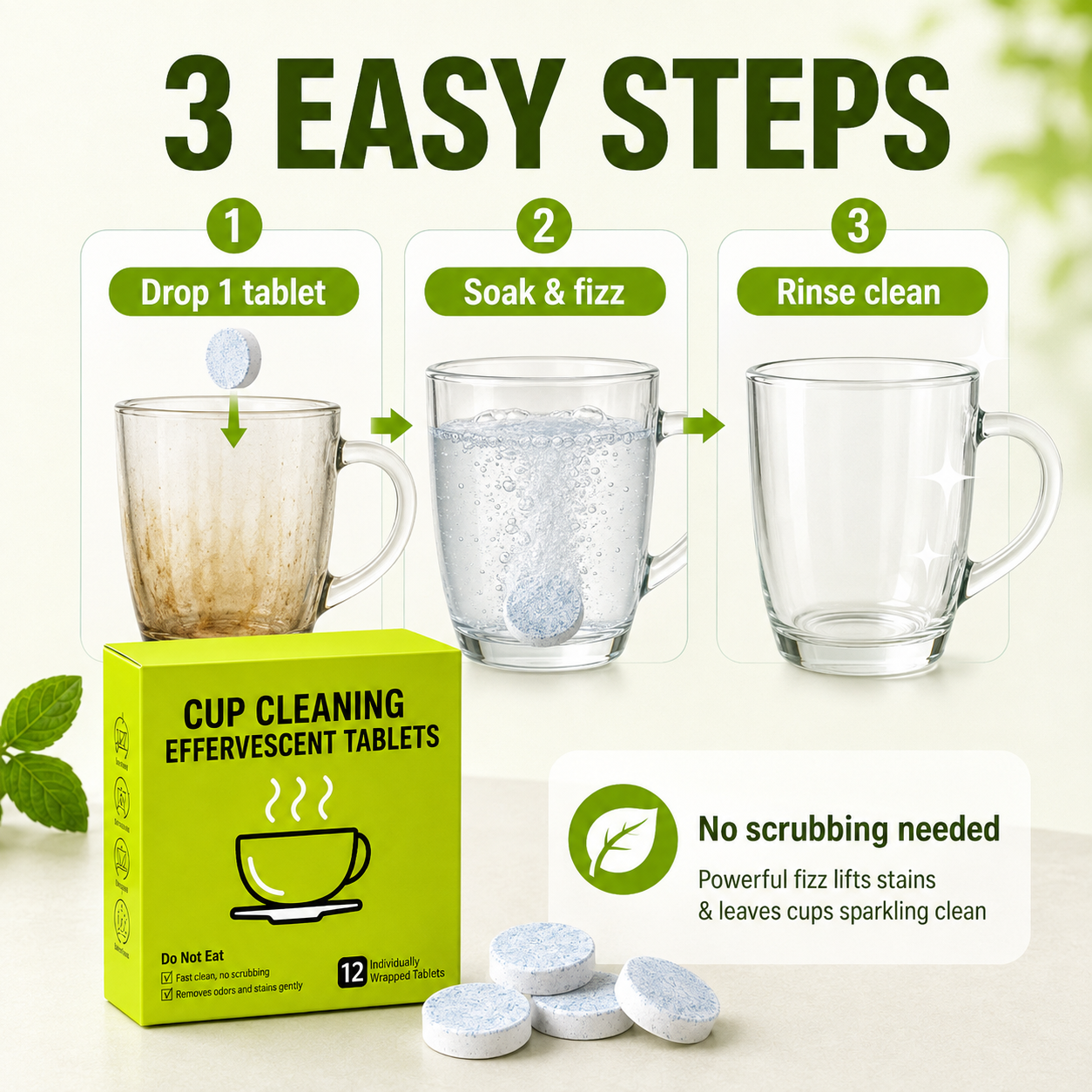 📢📢50% OFF !! ⏰12-Pack Active Oxygen Cup Cleaning Effervescent Tablets