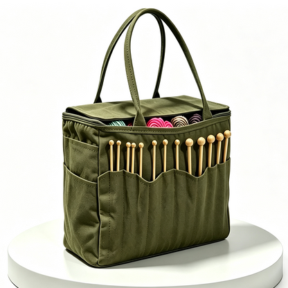 Knitting & Crochet Yarn Organizer Bag | Canvas Tangle-Free Storage with Needle Pockets