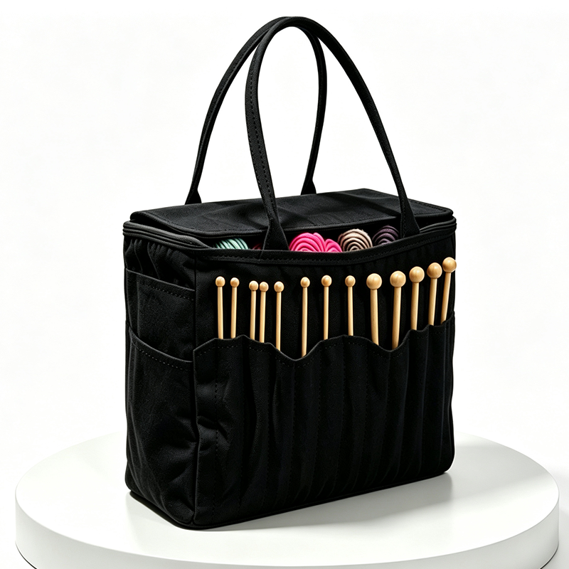 Knitting & Crochet Yarn Organizer Bag | Canvas Tangle-Free Storage with Needle Pockets