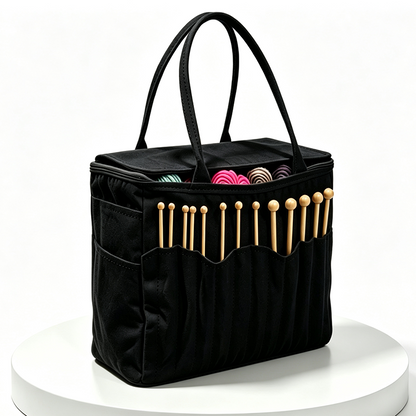 Knitting & Crochet Yarn Organizer Bag | Canvas Tangle-Free Storage with Needle Pockets