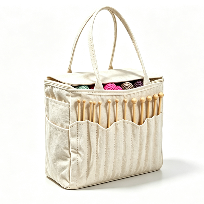 Knitting & Crochet Yarn Organizer Bag | Canvas Tangle-Free Storage with Needle Pockets