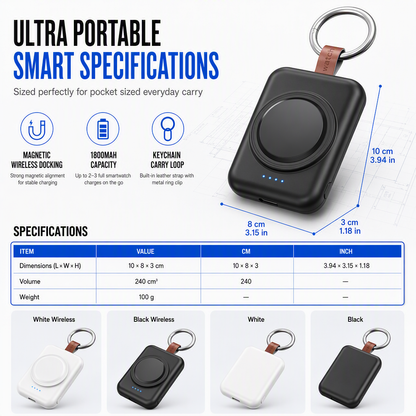 1800mAh Magnetic Wireless Power Bank Portable for Smartwatches