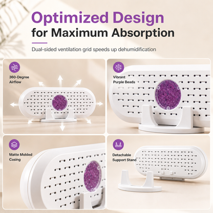Mini Reusable Household Dehumidifier — Silica Gel Moisture Absorber for Closets, Wardrobes, Drawers & Bathrooms, Visual Color-Indicator, USB Rechargeable, Eco-Friendly, White