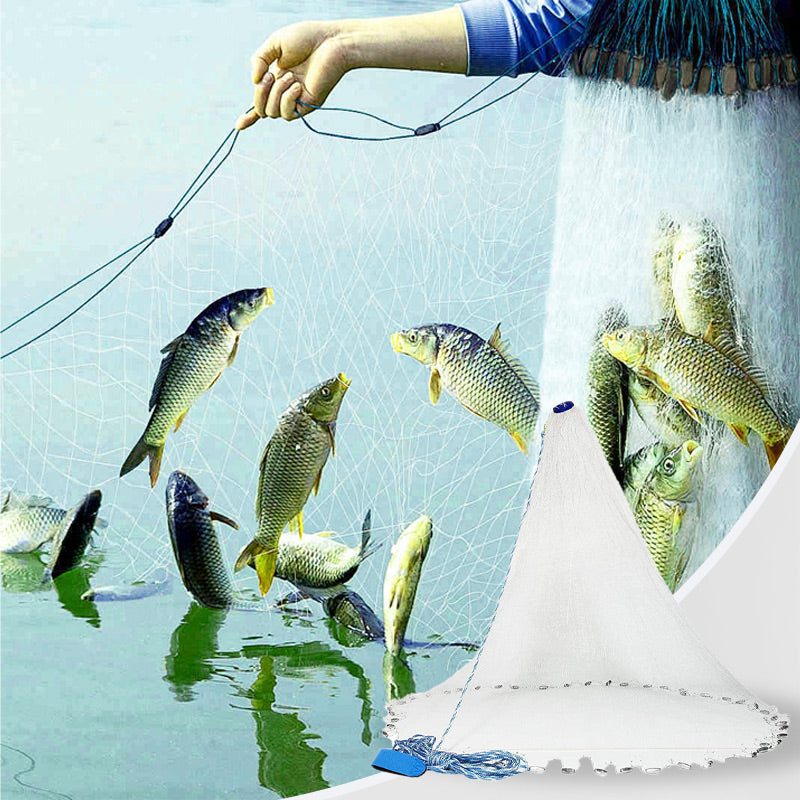 Hand Cast Fishing Net | 3/8" Mesh Bait Cast Net with Heavy Duty Sinkers for Saltwater & Freshwater